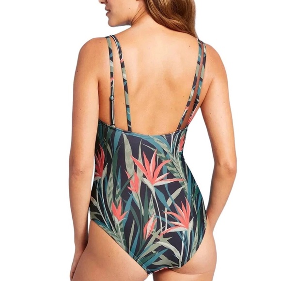 Kona Sol Women's One Piece Swimsuit with Tropical Print - Picture 2 of 11